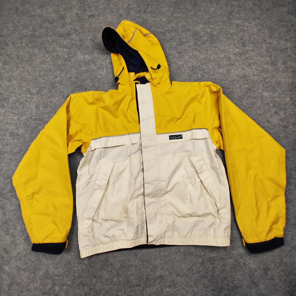 Vintage Patagonia Jacket Mens XS Yellow Rain Coat Hooded Lined Windproof